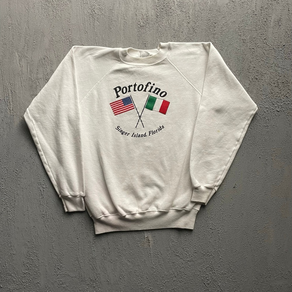 Vintage Portofino Flag Graphic Sweatshirt Mens Large White 90s Hanes